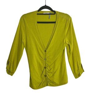 Classiques Entier Light‎ Green Button Ruched Front ¾ Sleeve Cardigan Size Small